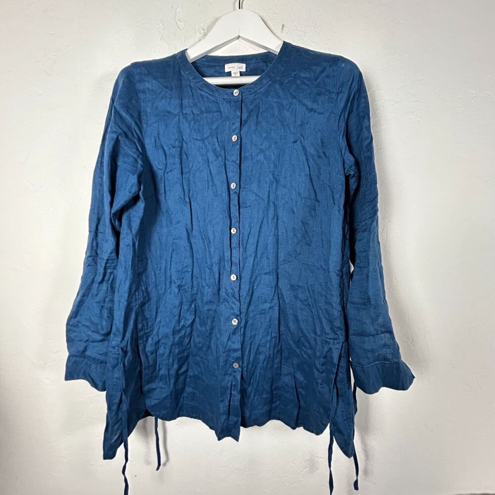 J. Jill Womens Blue Love Linen Button-Down Tunic Shirt Top Medium Long Sleeve
